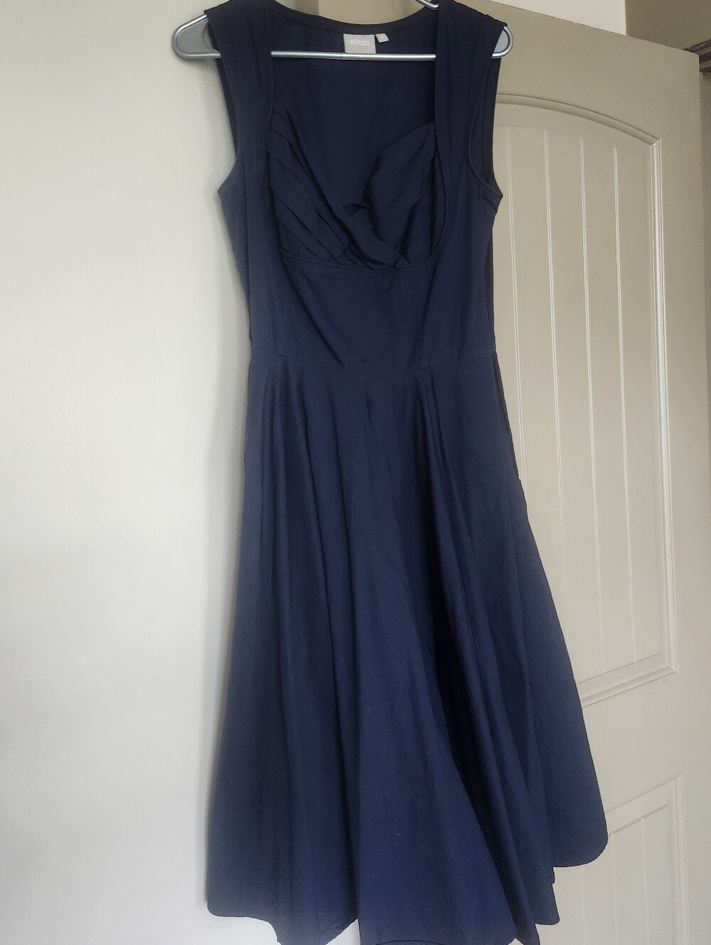 Sleeveless Navy Midi Dress with Draped Bodice - Unbranded